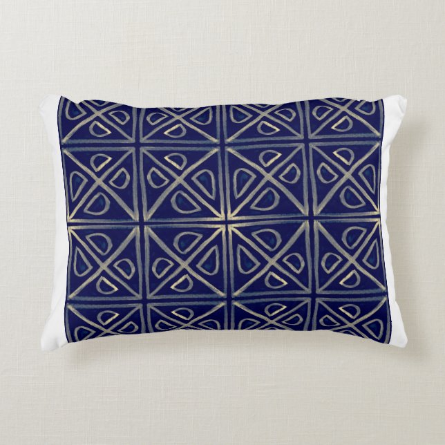 Tribal Seamless Blue Geometric Pattern. Striped Ha Decorative Cushion (Front)