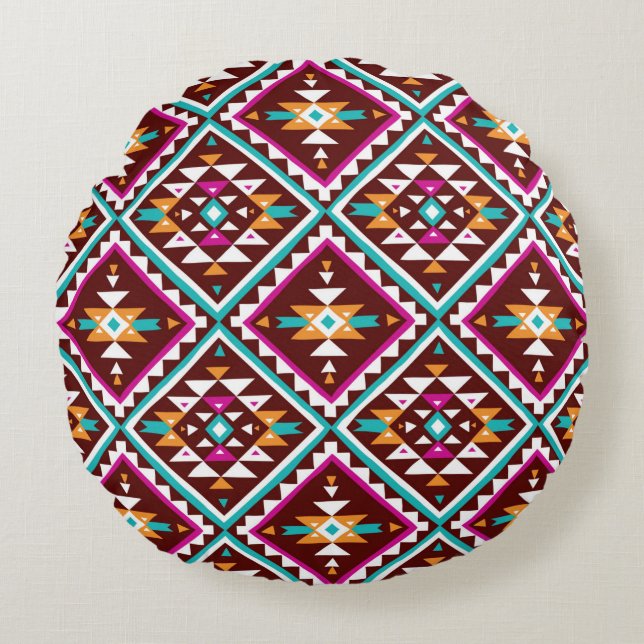 Tribal seamless colourful geometric pattern round cushion (Front)