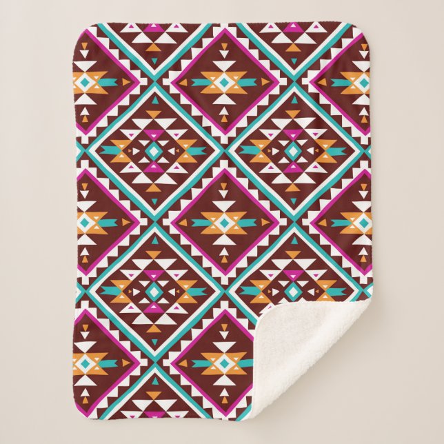 Tribal seamless colourful geometric pattern sherpa blanket (Front)