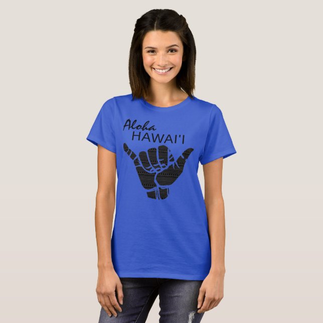 TRIBAL SHAKA (HANG LOOSE) - ALOHA HAWAII Blk T-Shirt (Front Full)