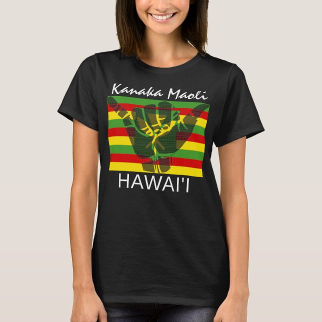 TRIBAL SHAKA (HANG LOOSE) Kānaka Maoli HI FLAG BG T-Shirt (Front)