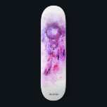 *~* Tribal Shamanic Sacred Dream Catcher Shaman Skateboard<br><div class="desc">* Western BOHO American Watercolor Abstract Dream Catcher Journey with lovely Feathers as a Shamanic symbol for a Native American Spiritual Healer or BOHEMIAM design. * . *** The colours are strong LAVENDER PURPLE and PINK MAGENTA. There is space for Social Media information. This spirit based esoteric popular boho creative...</div>