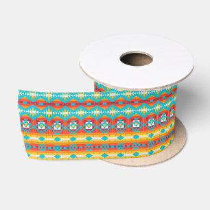 Tribal shapes rows satin ribbon
