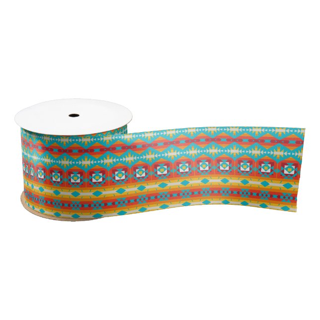 Tribal shapes rows satin ribbon (Spool)
