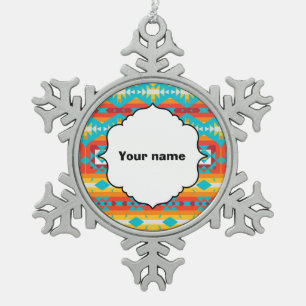 Tribal shapes rows snowflake pewter christmas ornament
