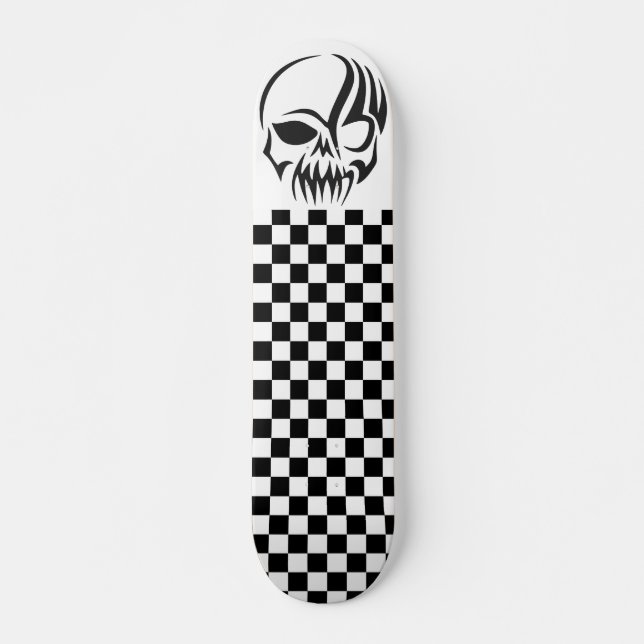 Tribal Skeleton Tattoo & Checkers Skateboard (Front)
