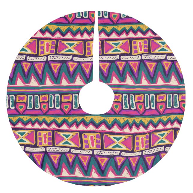 Tribal sketches: hand-drawn aztec pattern. brushed polyester tree skirt (Front)