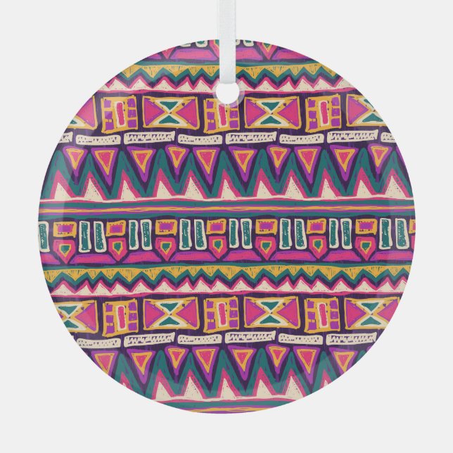 Tribal sketches: hand-drawn aztec pattern. glass tree decoration (Front)