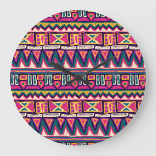 Tribal sketches: hand-drawn aztec pattern. large clock