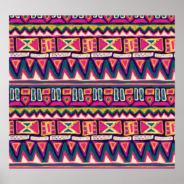 Tribal sketches: hand-drawn aztec pattern. poster (Front)