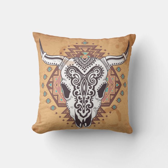 Tribal Skull: Vintage Animal Illustration. Cushion (Front)