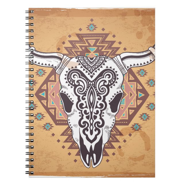 Tribal Skull: Vintage Animal Illustration. Notebook (Front)