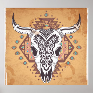 Tribal Skull: Vintage Animal Illustration. Poster