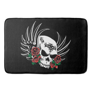 Tribal Skull with Roses Bath Mat