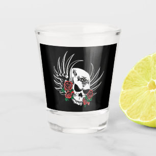 Tribal Skull with Roses Shot Glass