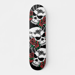 Tribal Skull with Roses Skateboard