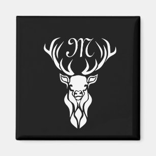 Tribal Snow Stag White Silhouette Monogram Magnet