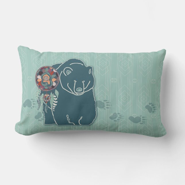 Tribal Spirit Bear with Tracks Native American Lumbar Cushion (Front)