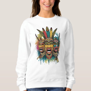 Tribal Spirit – Vibrant Native Mask Trio Sweatshirt