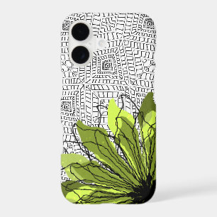 Tribal squares and green flower