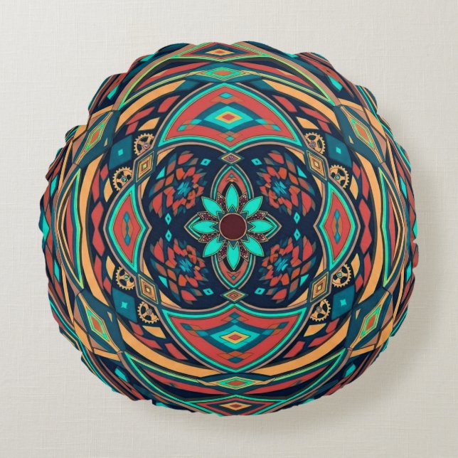 Tribal Steampunk Round Cushion (Front)