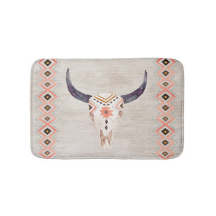 Tribal Steer Skull Southwestern Bath Mat
