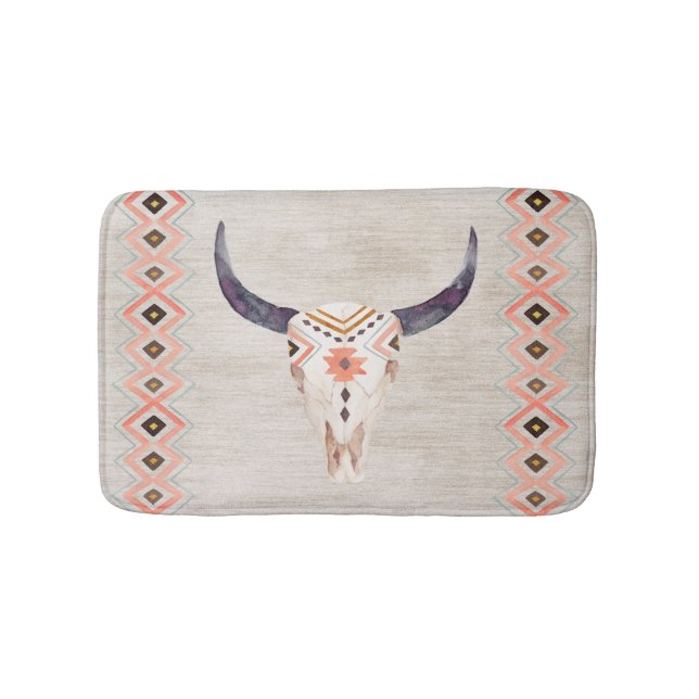 Tribal Steer Skull Southwestern Bath Mat (Front)