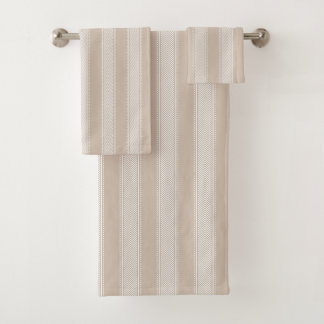 Tribal Stripe Warm Neutral Taupe Greige Farmhouse Bath Towel Set