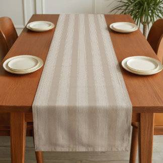 Tribal Stripe Warm Neutral Taupe Greige Farmhouse Short Table Runner