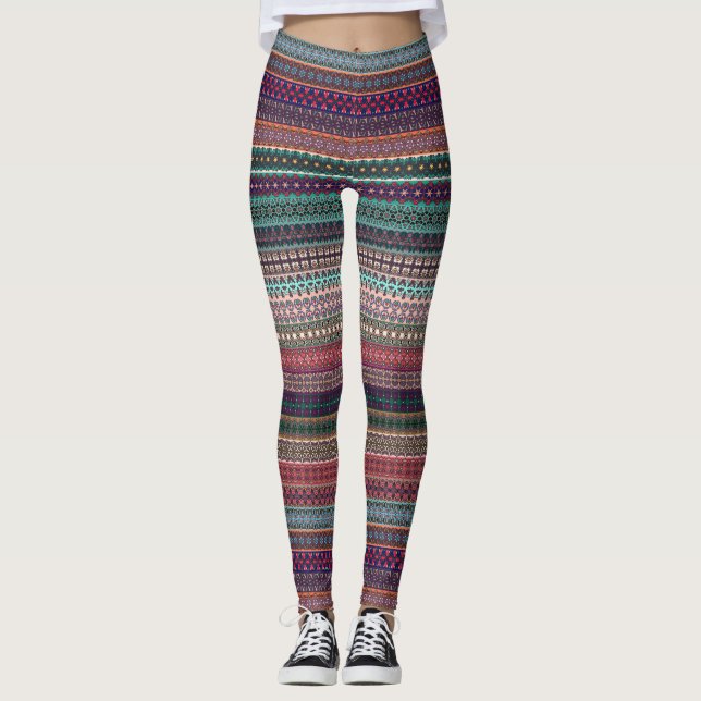 Tribal striped abstract pattern design leggings (Front)