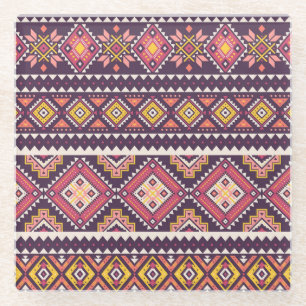 Tribal striped, geometric seamless pattern. glass coaster