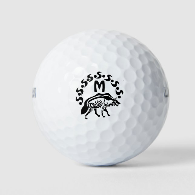 Tribal Striped Hyena Monogram Golf Balls (Front)