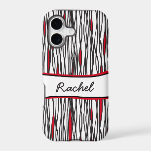 Tribal stripes black white & red name iphone case