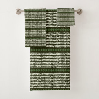 tribal stripes rustic green deep forest green bath towel set