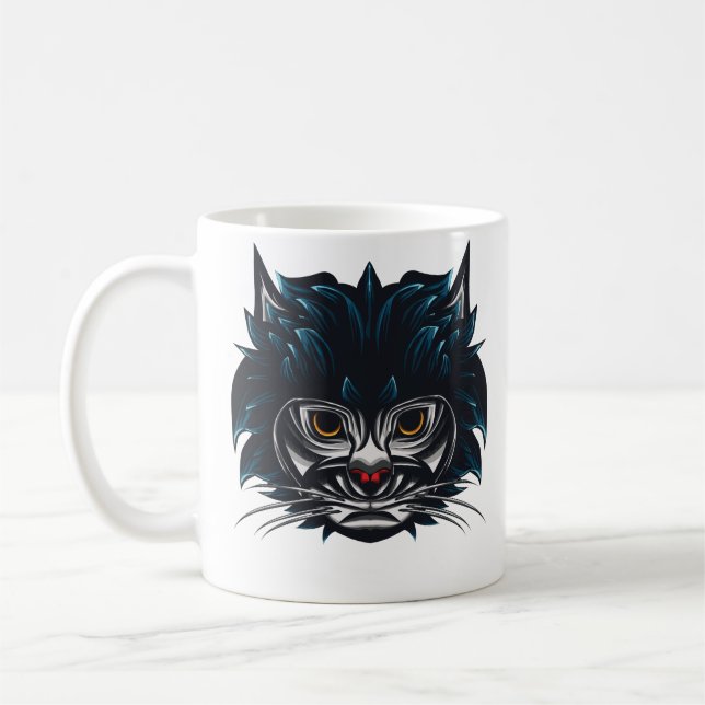 Tribal Style Angry Cat Coffee Mug (Left)