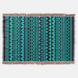 Tribal Style - Black on Deep Turquoise Throw Blanket