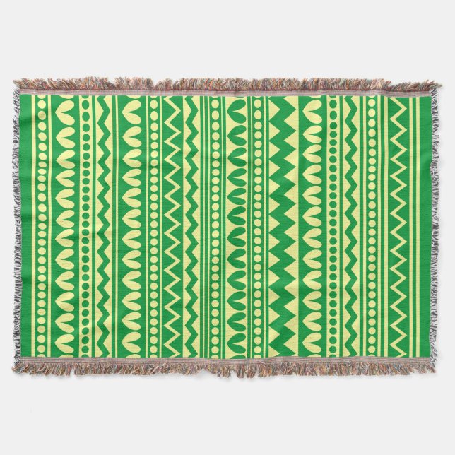 Tribal Style - Grass Green in Chalk Yellow Throw Blanket (Front)