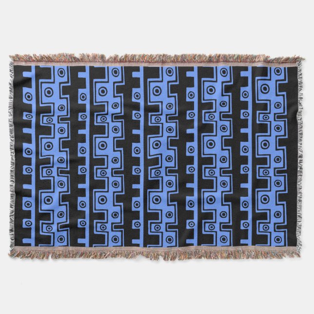 Tribal Style II - Black on Baby Blue Throw Blanket (Front)