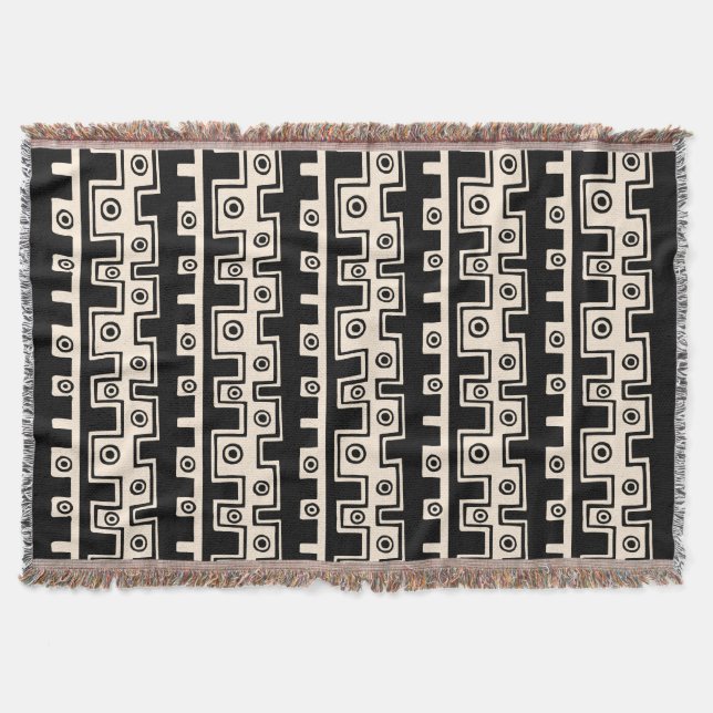 Tribal Style II - Black on Cream Throw Blanket (Front)