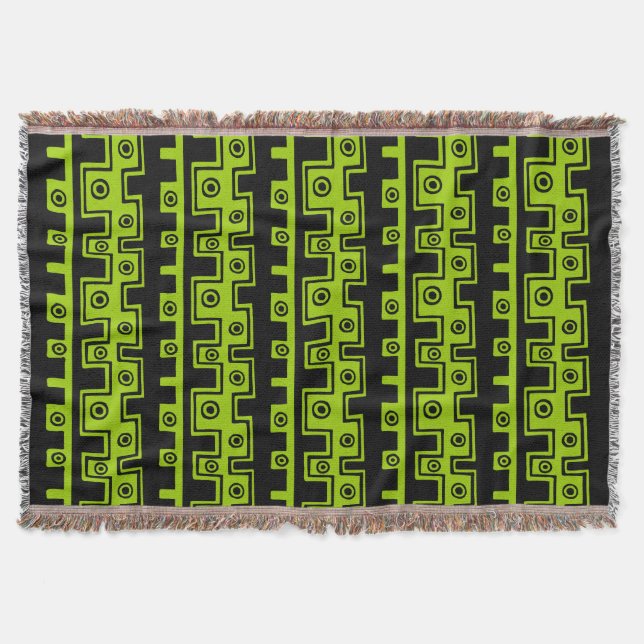 Tribal Style II - Black on Martian Green Throw Blanket (Front)