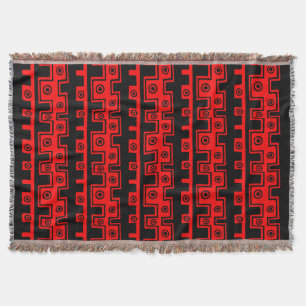 Tribal Style II - Black on Red Throw Blanket