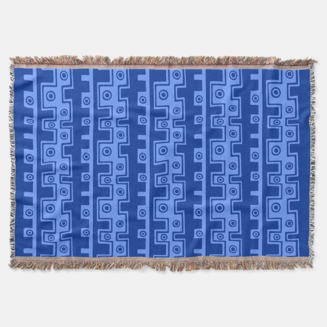 Tribal Style II - Navy Blue on Baby Blue Throw Blanket (Front)