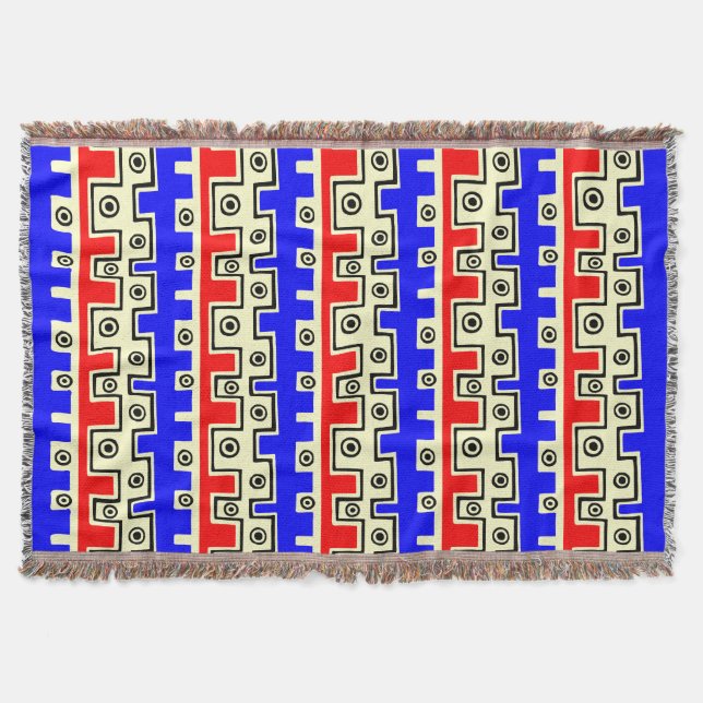 Tribal Style II - Red, Blue, Black and Pale Yellow Throw Blanket (Front)