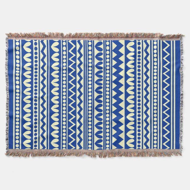 Tribal Style - Navy Blue on Pale Yellow Throw Blanket (Front)