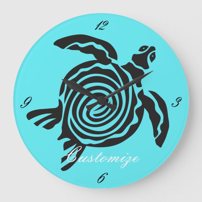 Tribal Style Turtle Thunder_Cove Large Clock (Front)