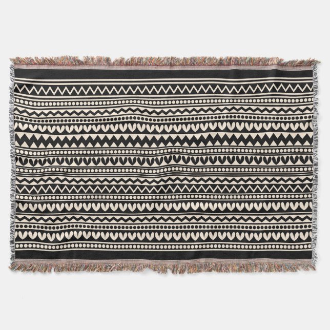 Tribal Style V2 - Black on Cream (fff0db) Throw Blanket (Front)