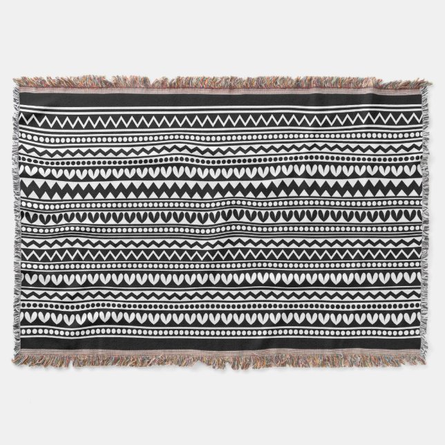 Tribal Style V2 - Black on White Throw Blanket (Front)