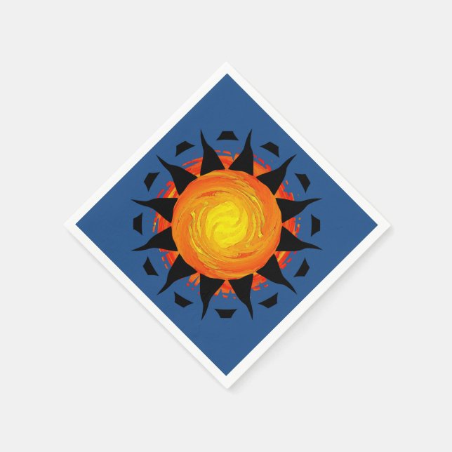 Tribal Sun in Blue Napkin (Corner)