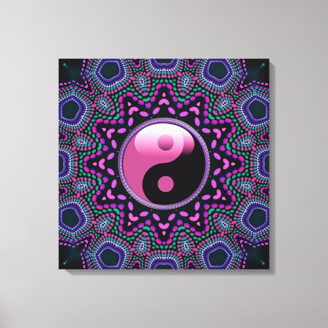 Tribal Sun Pink Yin Yang Wrapped Canvas (Front)