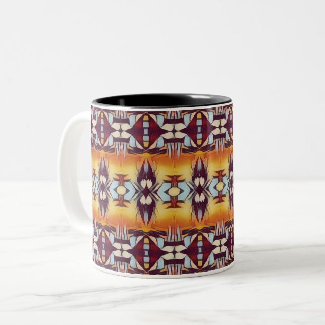 Tribal Sun Tapestry  Two-Tone Coffee Mug (Front Left)
